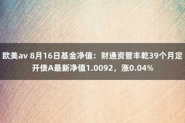 欧美av 8月16日基金净值：财通资管丰乾39个月定开债A最新净值1.0092，涨0.04%